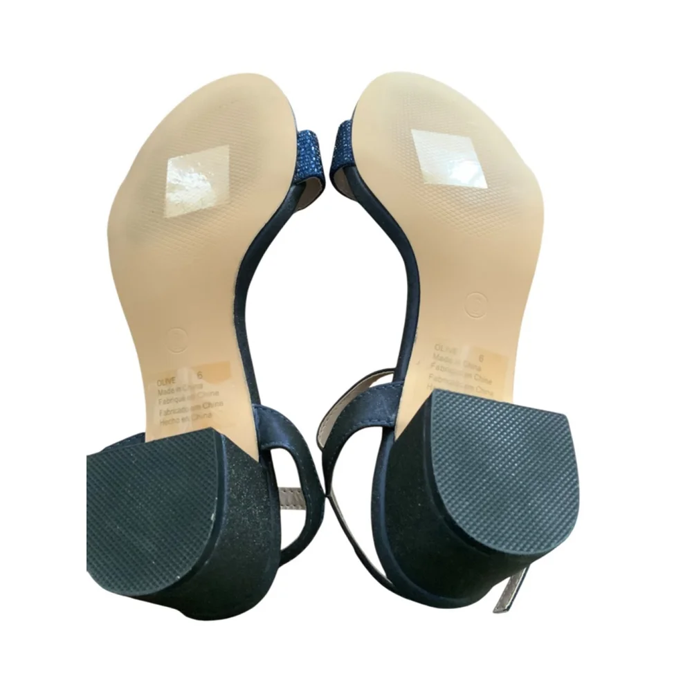 DB Studio Navy Glitter Block Heel Ankle Strap Sandals Size 6 - Picture 4 of 6